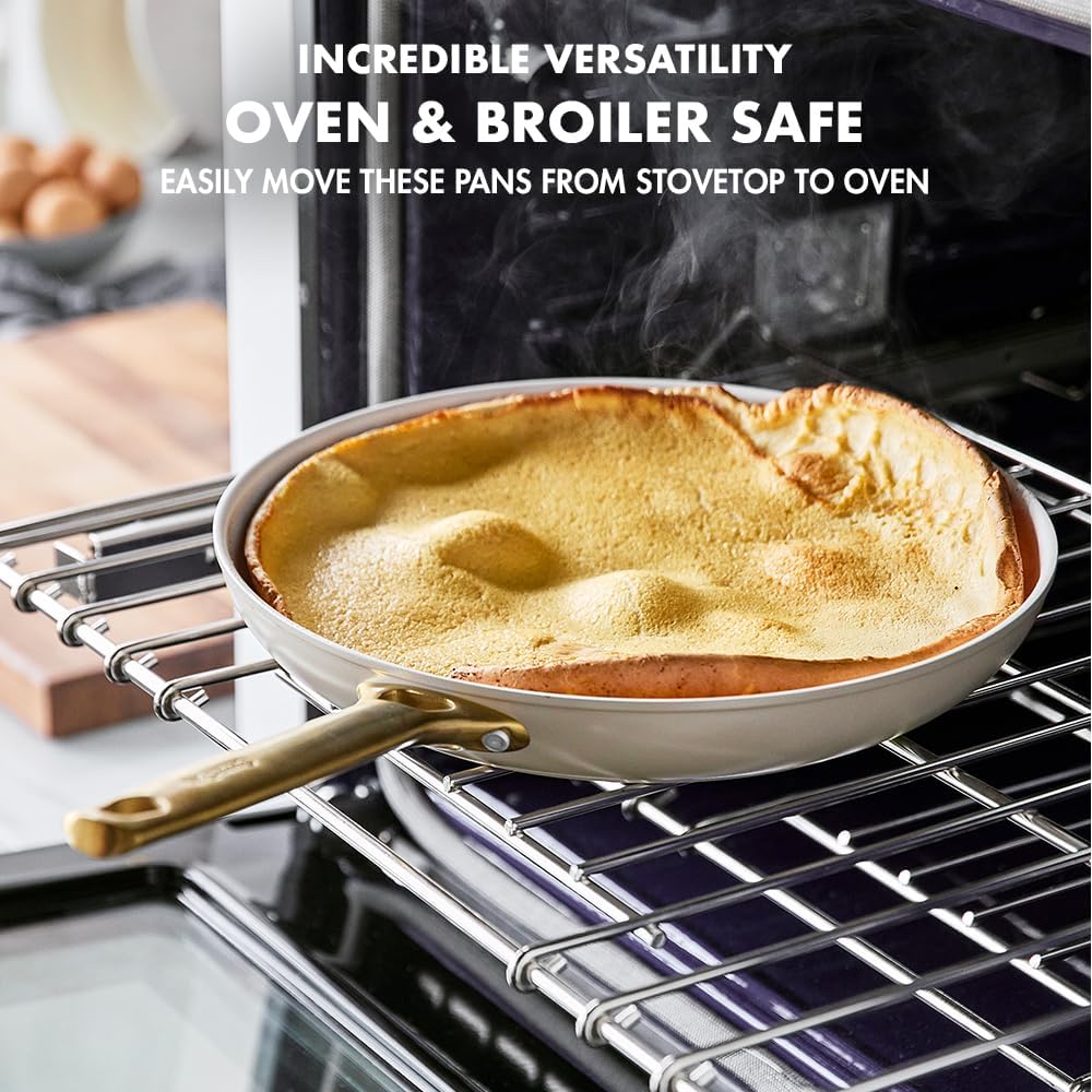 GreenPan Hard Anodized Healthy Ceramic Nonstick, 8' 10' and 12' 3 Piece Frying Pan Skillet Set, Gold Handle, PFAS-Free, Induction Suitable, Dishwasher Safe, Oven Safe, Multi Color Mix