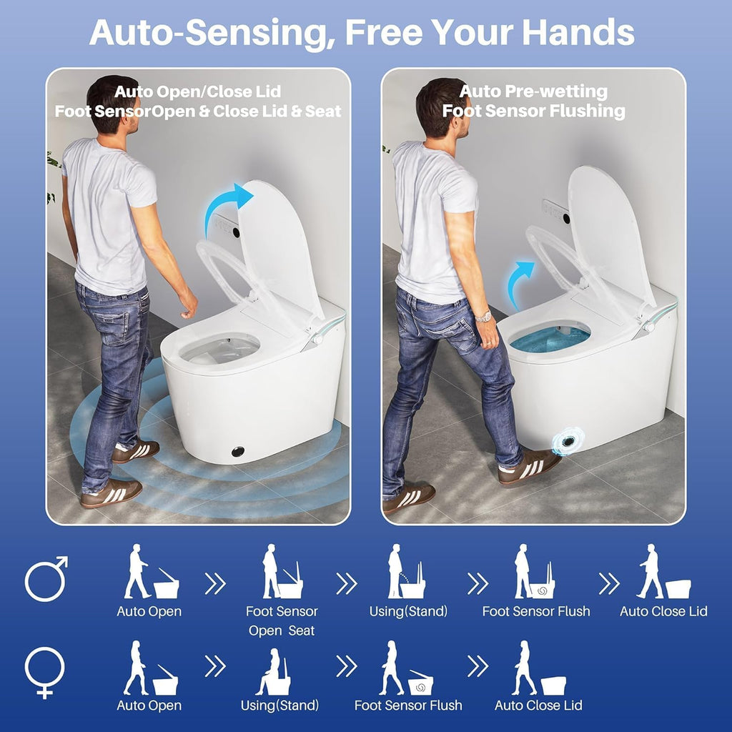 SouNor Black Smart Toilet with Bidet Built In, Heated Seat, Warm Water and Dry,ADA Comfort Height Foot Sensor and Night Light, Auto Flush, Auto Open & Close Lid