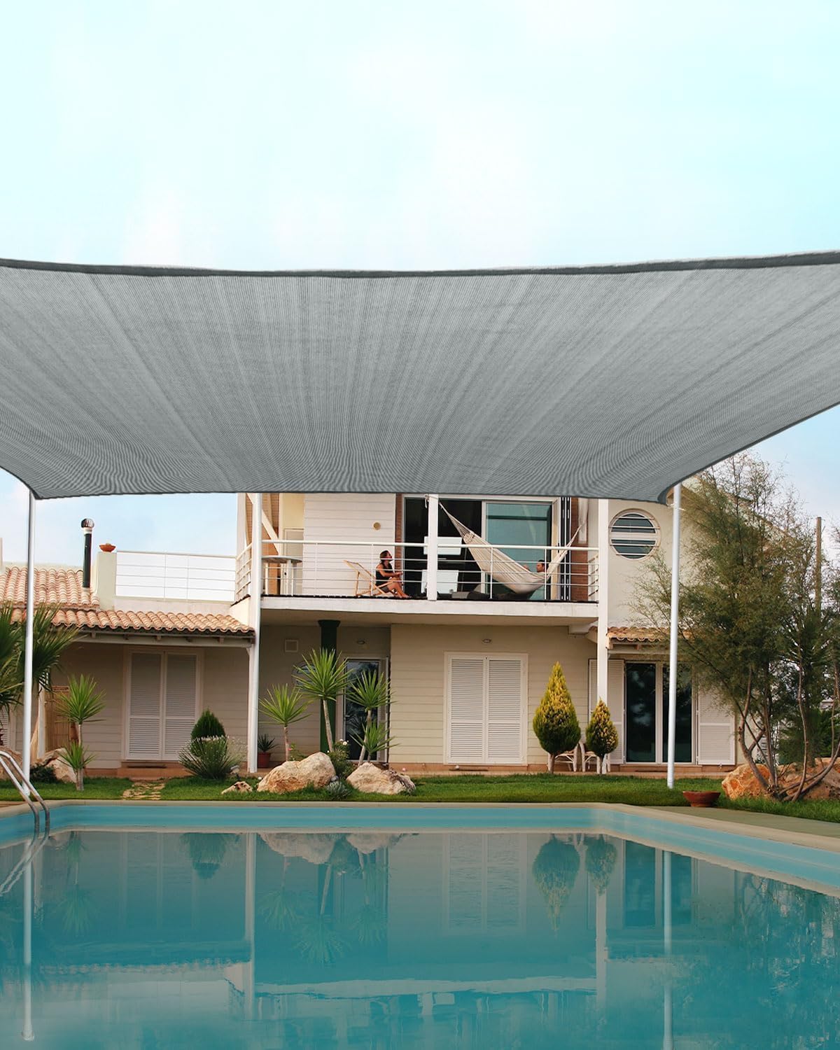 Quictent 185G HDPE Square Sun Shade Sail Canopy 98% UV Block Outdoor Patio Garden with Hardware Kit Grey, 24X24FT