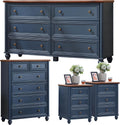 RWYHG Farmhouse Dresser and Nightstand Sets 4 Piece, Wooden 6 Drawers Dresser & 43.5' Tall Chest of Drawers, 18' Roman Column Nightstand Set of 2, Furniture Dressers for Bedroom, Living Room