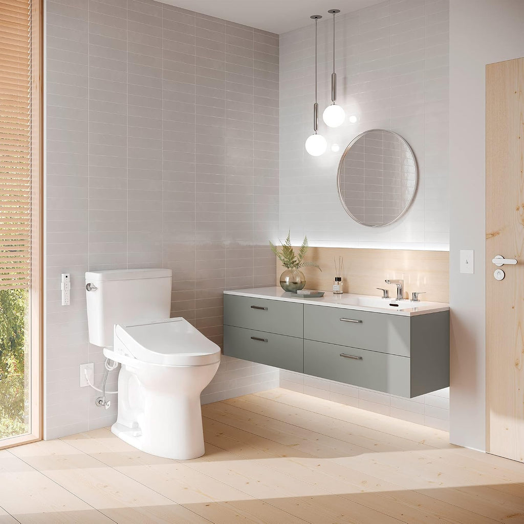 TOTO Drake Two-Piece Elongated 1.28 GPF Universal Height TORNADO FLUSH Toilet with CEFIONTECT and SoftClose Seat, WASHLET+ Ready, Cotton White - MS776124CEFG#01