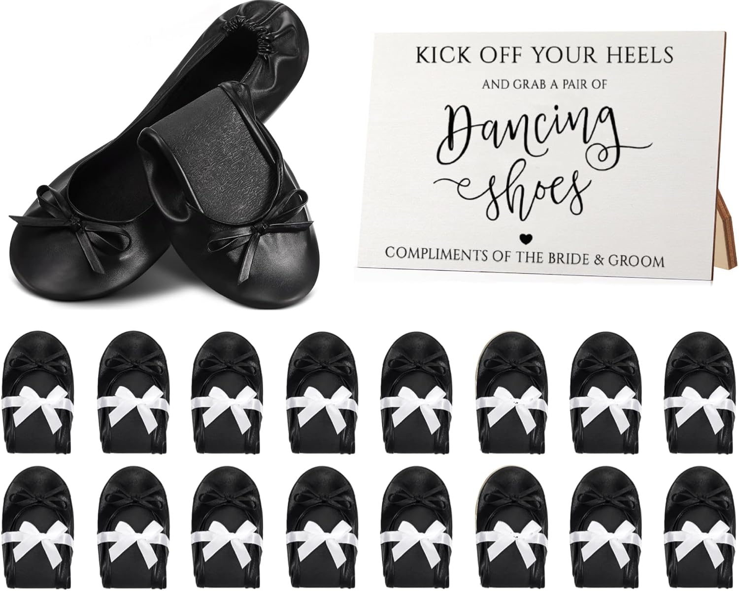 Jecery Foldable Ballet Flat for Wedding Guests Bulk Women Ballerina Dancing Slippers Party Sign Portable Travel Purse Shoes for Bridesmaid Flats Women Wedding Slippers Gift