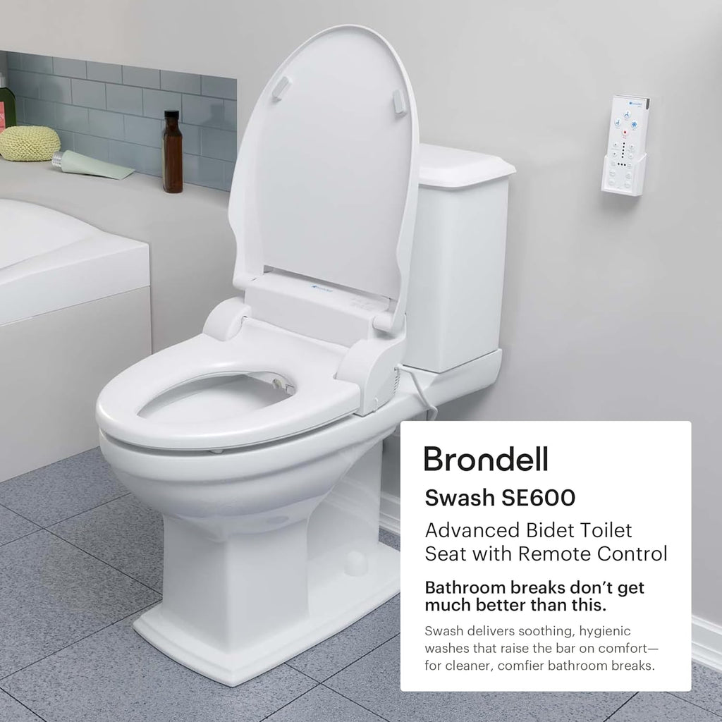 Brondell Swash SE600 Bidet Toilet Seat, Fits Elongated Toilets, White - Oscillating Stainless-Steel Nozzle, Warm Air Dryer, Ambient Nightlight
