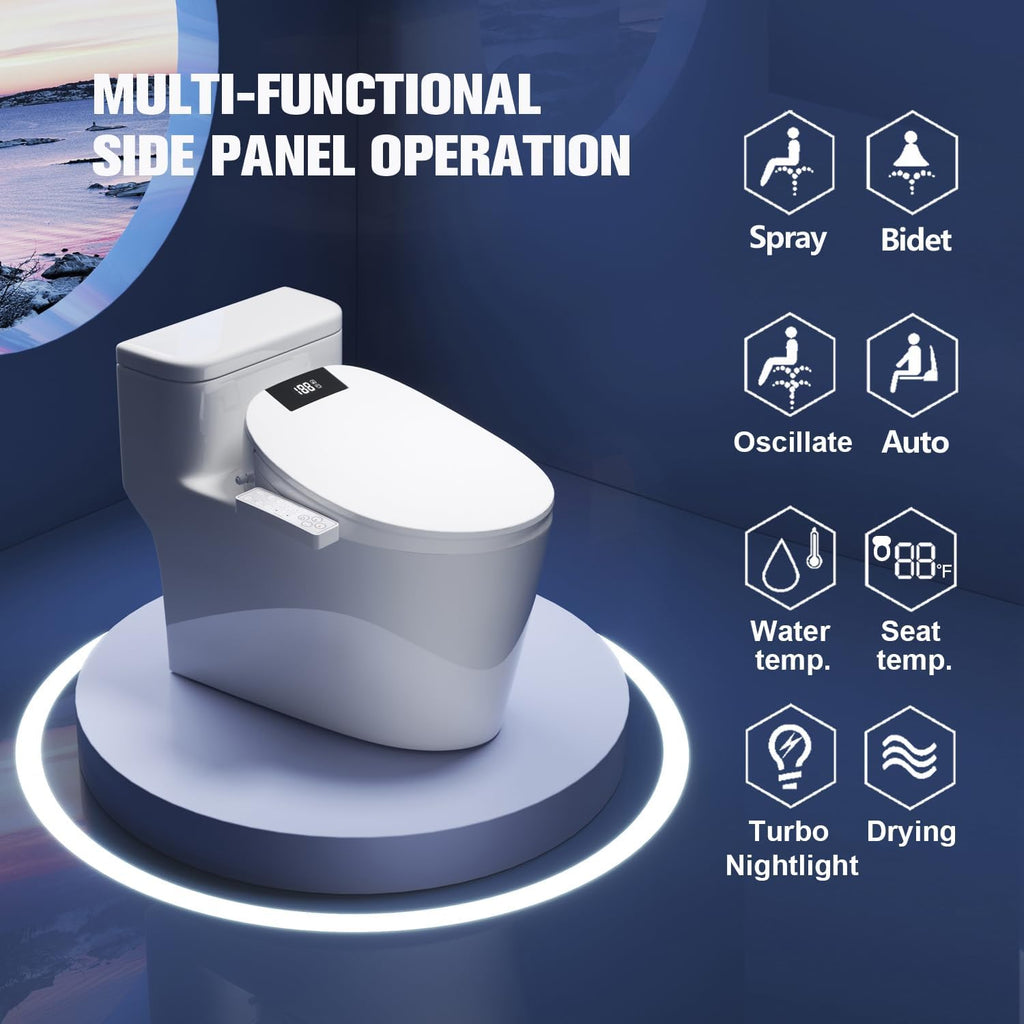 WLJBIDET Toilet Bidet Seat, Instant Warm Water, Self-Cleaning Nozzle, Multiple Spraying Modes, Electric Heated Seat, Warm Air Drying, Soft Closed Lid, Display Screen, Requires Electricity, Round