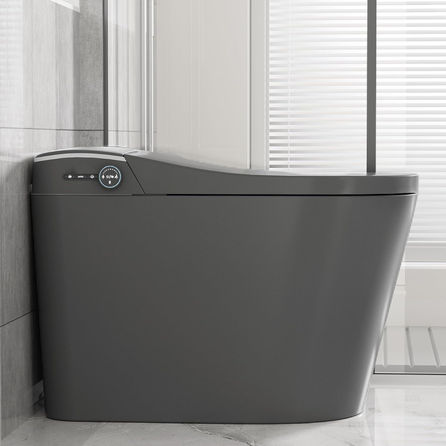 WinZo Elongated Smart Toilet With Bidet Built-in,Auto Open & Flush Auto Soft Close Seat, Hands-Free Foam Shield,Adjusted Heated Seat & Warm Air Dyring Matte Grey