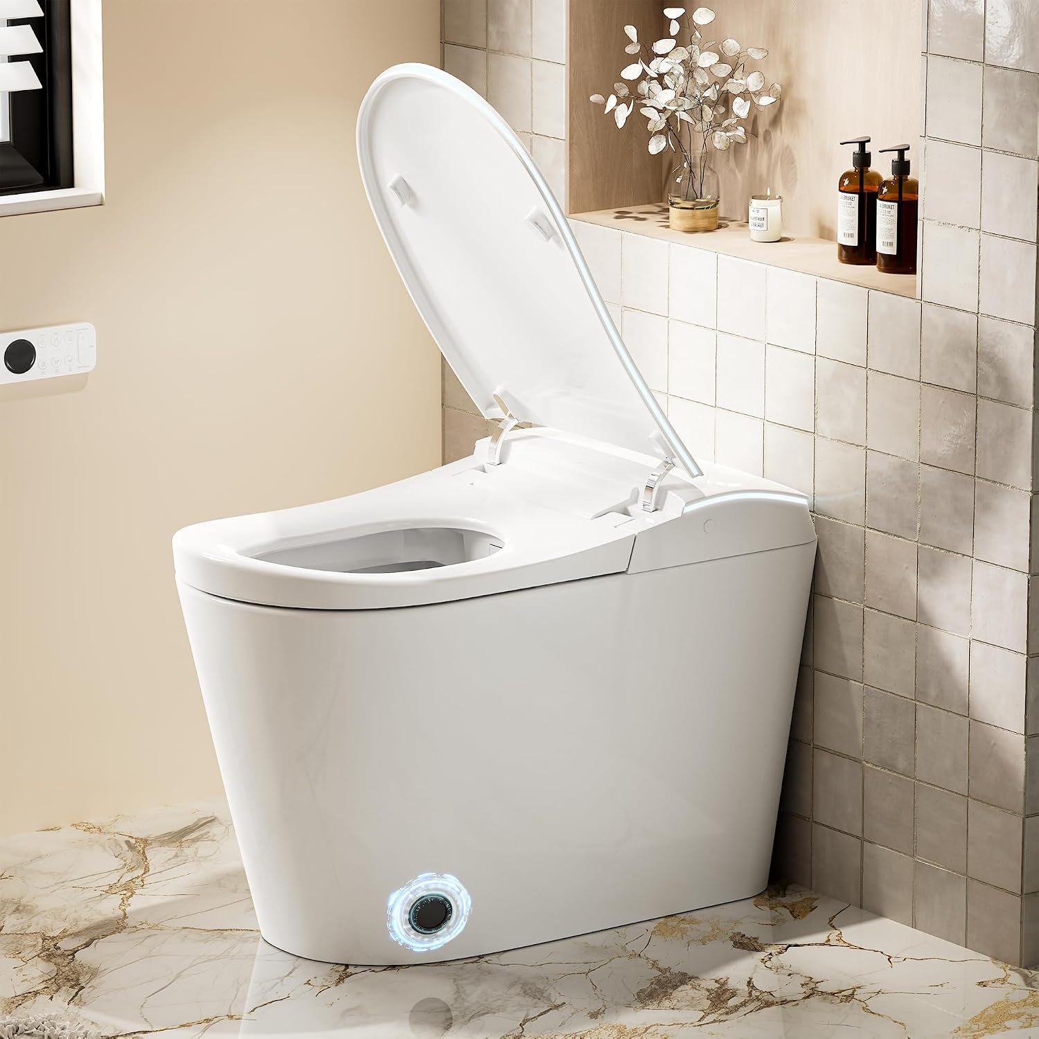 WinZo mart toilet with bidet built in, Heated Seat,Female Cleaning, Warm Water & Dry Function, Modern Tankless Toilets, ADA Comfort Height Toilet, LED Display, Foot Sensor, 1.28GPF, 1000g MAP Flush