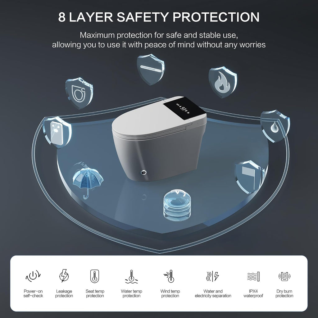 Smart Toilet with Bidet Built In, Heated Seat & Dual Auto Flush, Foot Sensor, Tankless Modern Elongated Electric Toilet with Warm Water Wash, Air Dryer, LED Display & 1000g MaP Flush, 1.28 GPF