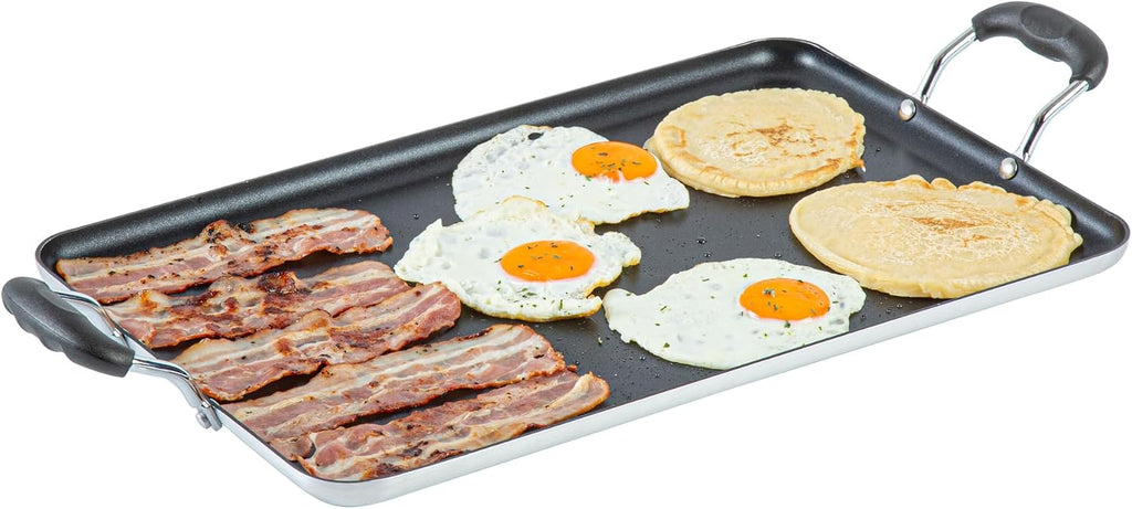 Restaurantware-Met Lux 19 x 11.7 Inch Double Burner Griddles, 10 No-Stick Flat Top Grills - Cool Touch Handles, Compatible With Gas And Electric, Aluminum Griddle Pans, Even-Heating, For Eggs