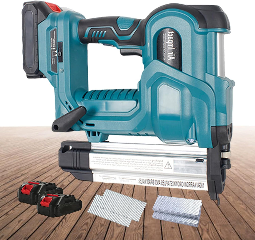 Cordless Brad Nailer, Electric Handheld Nailers & Staplers, Support Single Shot/Continuous Shot, with Auxiliary Lighting, Woodworking Nailing Machine for Home, Photo Frame, Roof Blue
