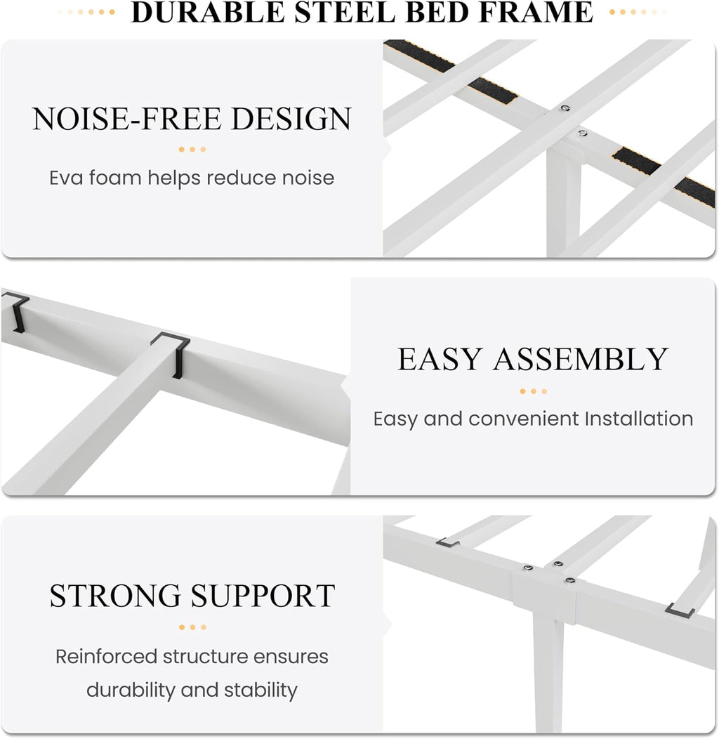 SHA CERLIN Queen Size Bed Frame with Headboard,Metal Bed Frame with Butterfly Pattern Design Headboard & Footboard,No Box Spring Needed,Easy Assembly,White