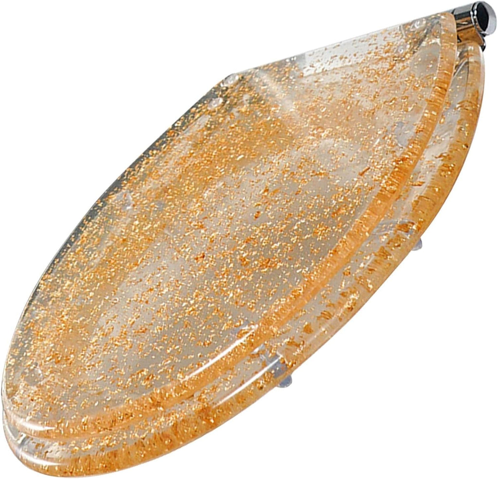 Glitter Resin Toilet Seat Elongated, Soft Close Quick Release, Easy Installation/Remove, Fit All Standard Oval-Shape (Gold Foil)
