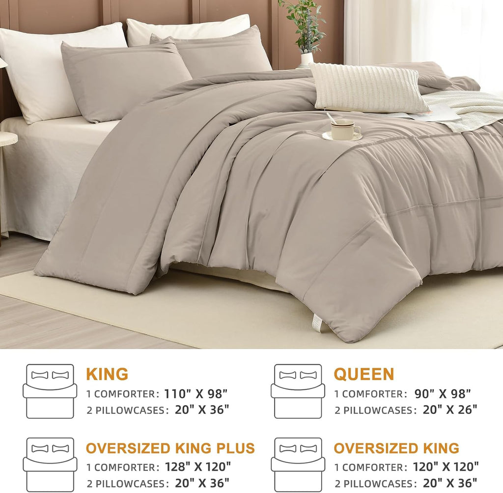 Masaca Oversized King Comforter 128x120,Linen Like Textured Pinch Pleated Bedding Comforter Set,3Pcs Extra Large King Size Solid Color Comforter Sets Vintage Farmhouse Bedding Set Ultra Soft