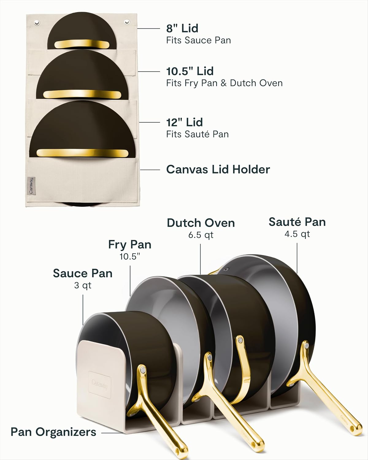 Caraway Non-stick Ceramic Cookware Set (12 Piece) Pots, Pans, Lids and Kitchen Storage - PFAS & PFOA Free - Oven Safe Pan Set & Compatible with All Stovetops - Black