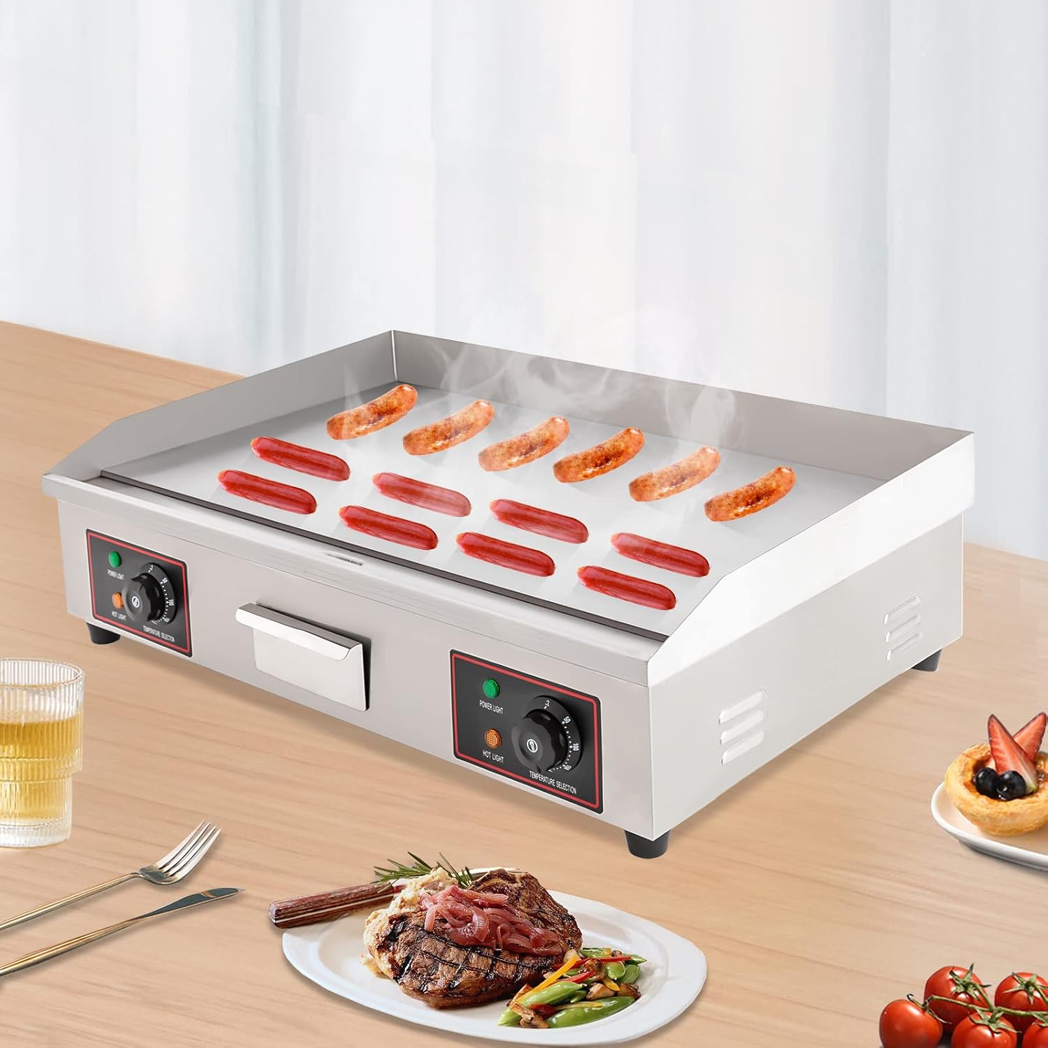Bacocoo 3000W Commercial Flat Top Griddle, 30 Inch Electric Countertop Griddle,122°F-572°F Adjustable Temp, Cast Iron Cooking Plate & Stainless Steel Body for Restaurant, Food Truck.