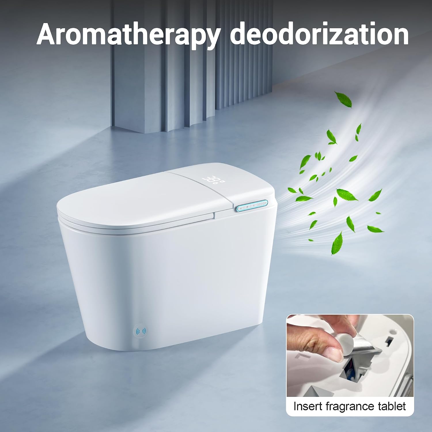 Smart Toilet with Tank, Luxury Electric Bidet Toilet with Cleaner Tablets, Elongated Heated Seat, Dual Auto Flush/Lid&Seat, Foot Sensor, UV-C light, One Piece Toilets with Dryer, LED Display