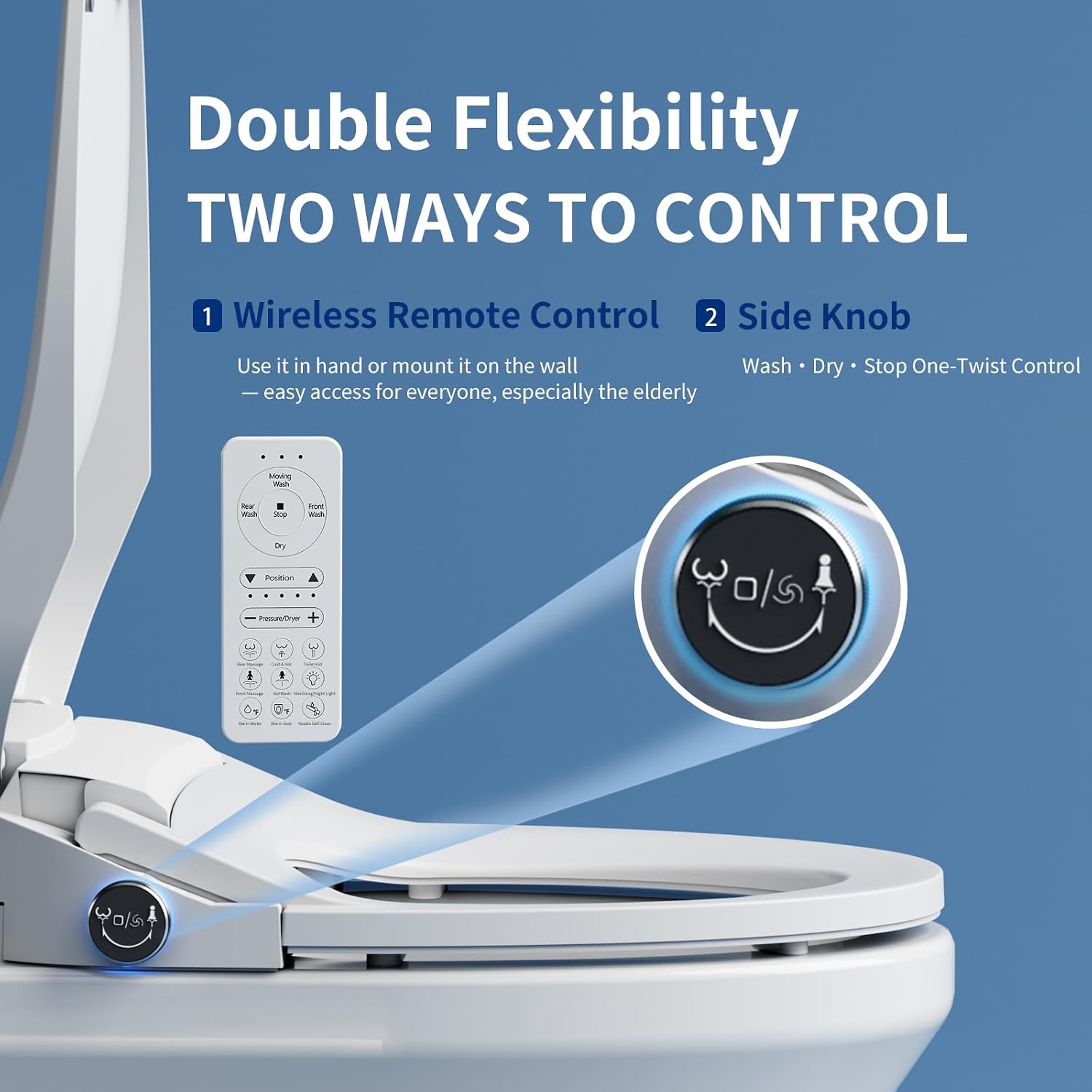 Smart Bidet Toilet Seat Elongated, Electric Heated Seat Instant Warm Water&Air Dryer, Soft Close Lid Night Light, Remote Control No Water Pressure Limit, Energy Saving Mode for Men Women Kids