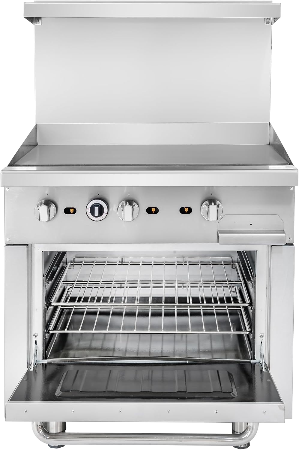 KoolMore 36 in. Commercial Natural Gas Oven with Full Griddle Top, Ceramic Coated Interior and Large Upper Shelf, 90000 BTU, CSA Listed in Stainless-Steel (KM-CRG36G-NG)