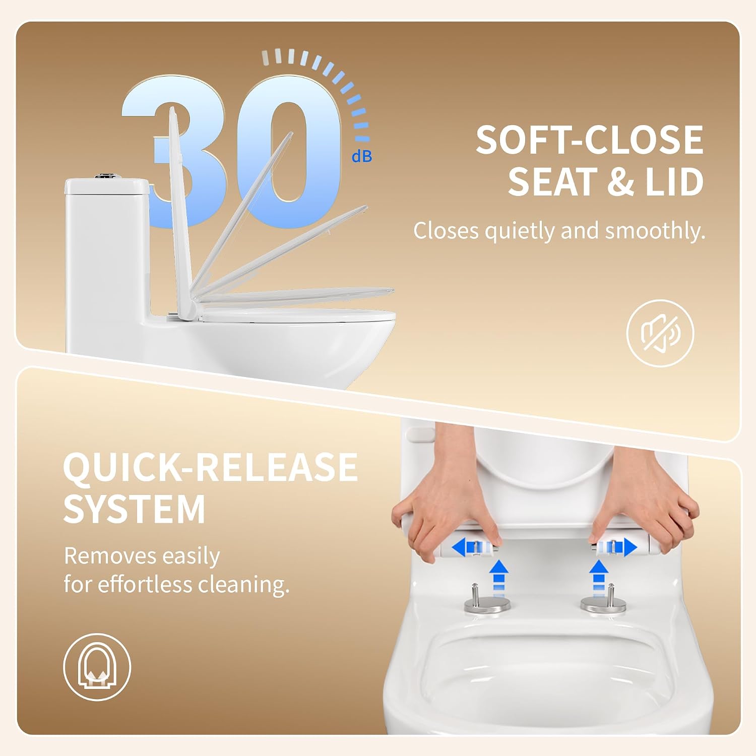 DeerValley One Piece Toilet Elongated Toilet with Soft-Close Seat Powerful 1.1/1.6 GPF Dual Flush Standard Height Toilets Skirted Design 12' Rough-In DV-1F026