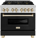 ZLINE Autograph 36' Legacy Dual Fuel Range w/ 6 Burners & Black & Gold Accents (RAZ-BLM-36-G)