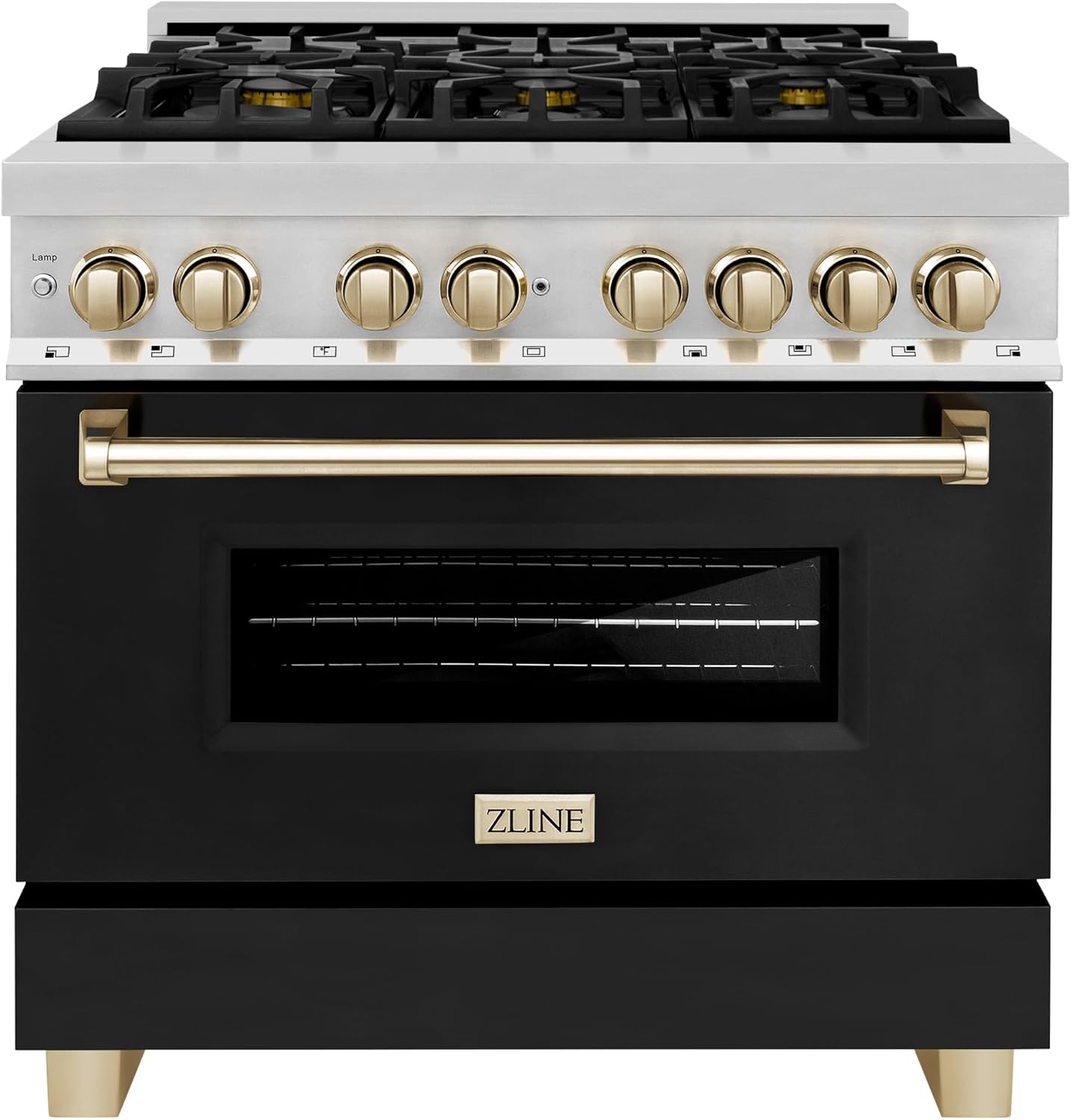 ZLINE Autograph 36' Legacy Dual Fuel Range w/ 6 Burners & Black & Gold Accents (RAZ-BLM-36-G)
