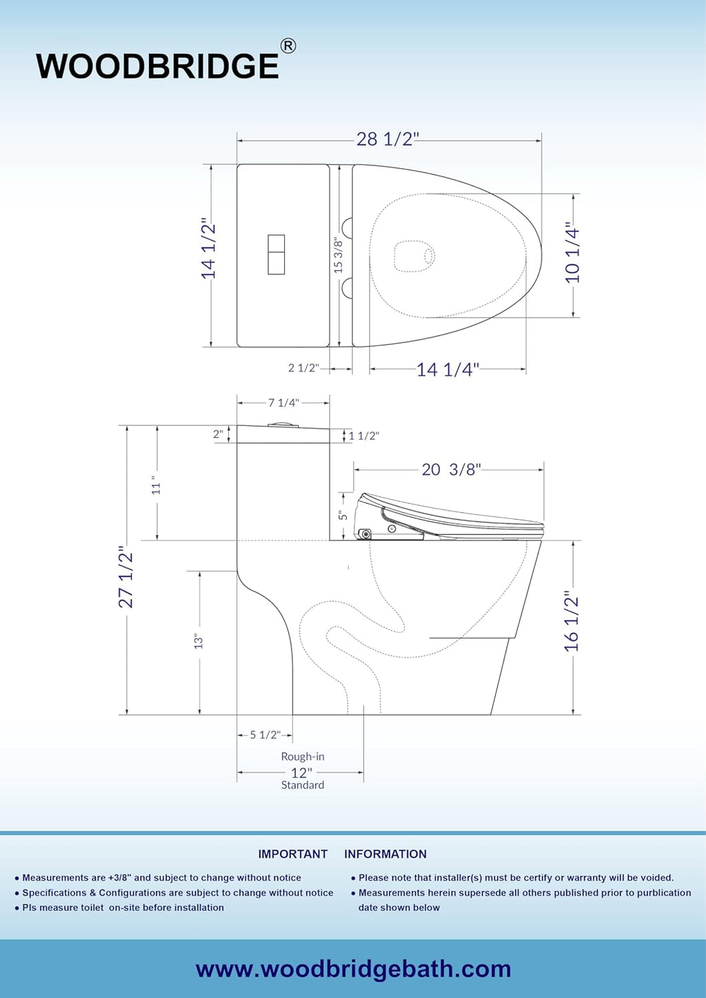 WOODBRIDGE Elongated 1-Piece Toilet with Advanced Auto Open & Close Bidet Smart Toilet Seat, Child Wash, Chair Height, 1000 Gram MaP Flushing Score, 1.28 GPF Dual, Water Sensed