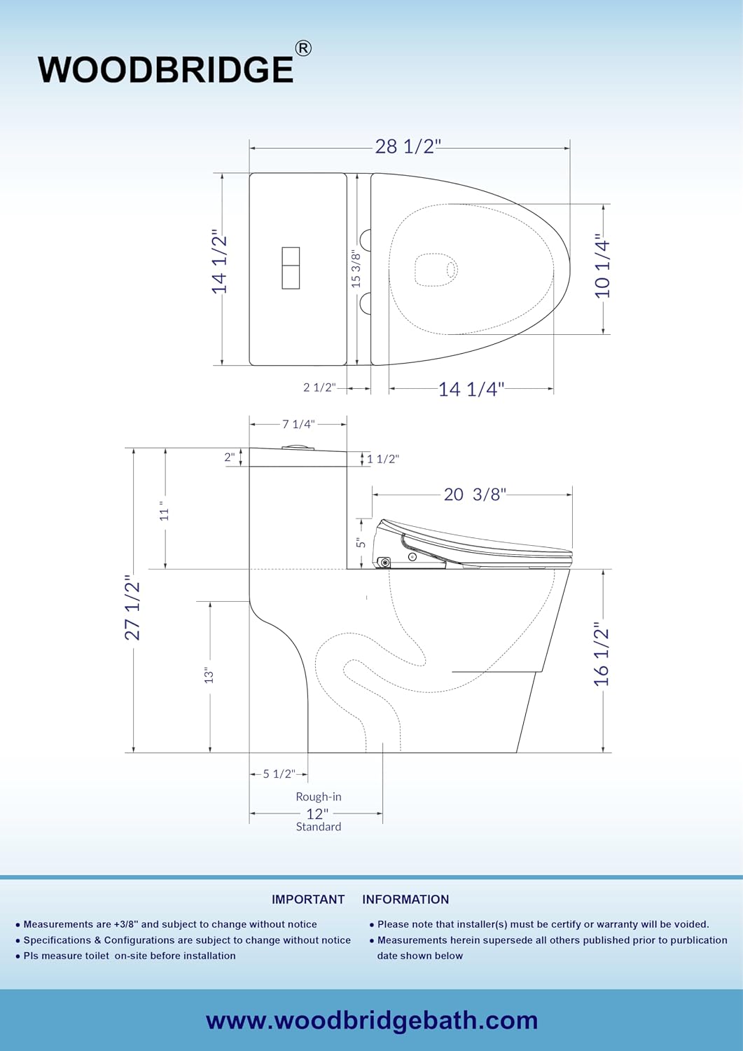 WOODBRIDGE Elongated 1-Piece Toilet with Advanced Auto Open & Close Bidet Smart Toilet Seat, Child Wash, Chair Height, 1000 Gram MaP Flushing Score, 1.28 GPF Dual, Water Sensed