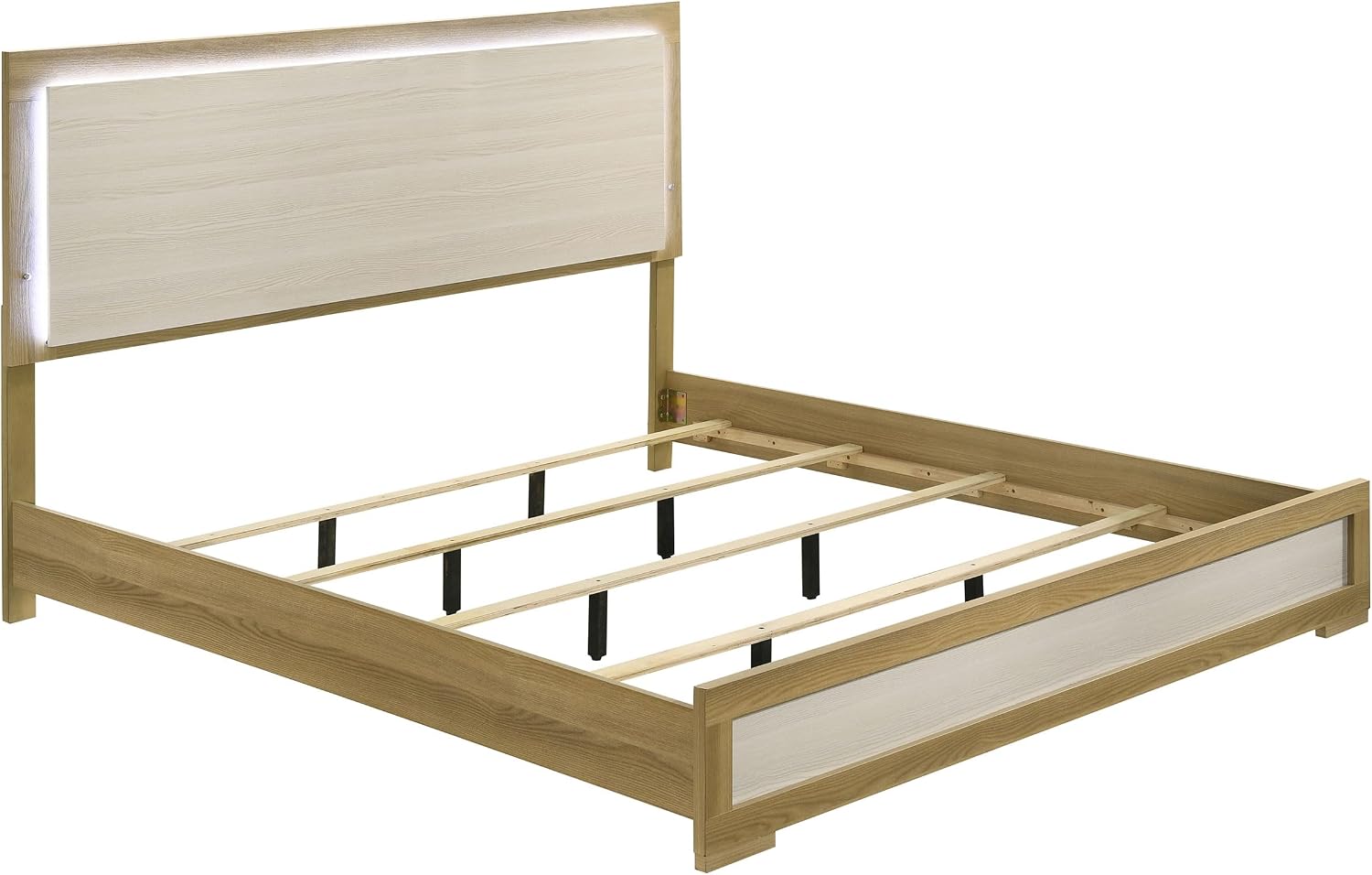 Coaster Home Furnishings Hyland Coastal 4-Piece Bedroom Set Upholstered Eastern King Size LED Panel Bed Frame 52-inch Headboard Natural 215651KE-S4