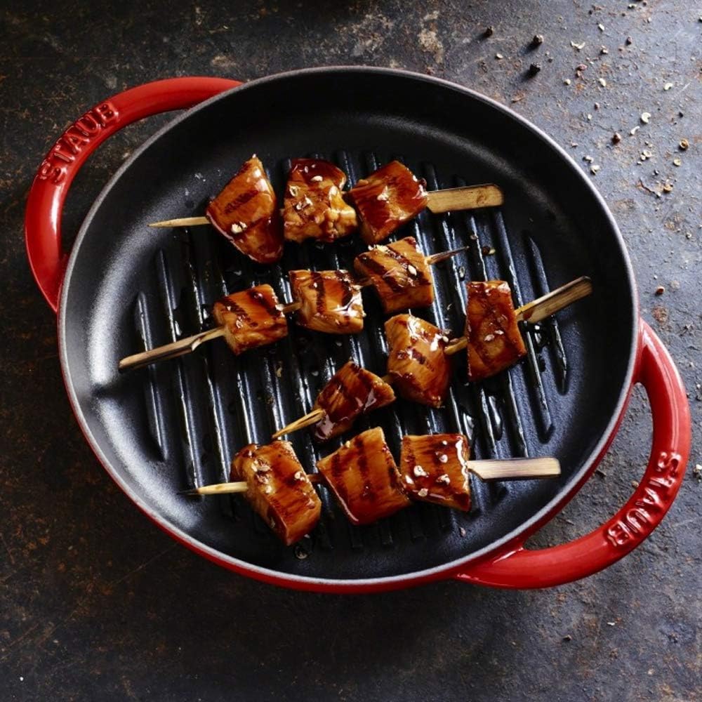 Staub Round 22 cm Grill Pan, Cast Iron, Cherry Red
