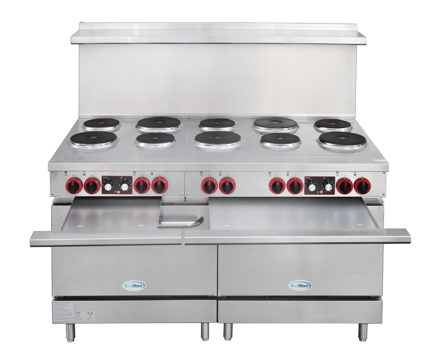 KoolMore 60 in. Commercial Electric Range with 10 Burners and 2 Standard Electric Ovens in Stainless Steel - 208V 3-Phase, CSA Listed (KM-CR60-E)