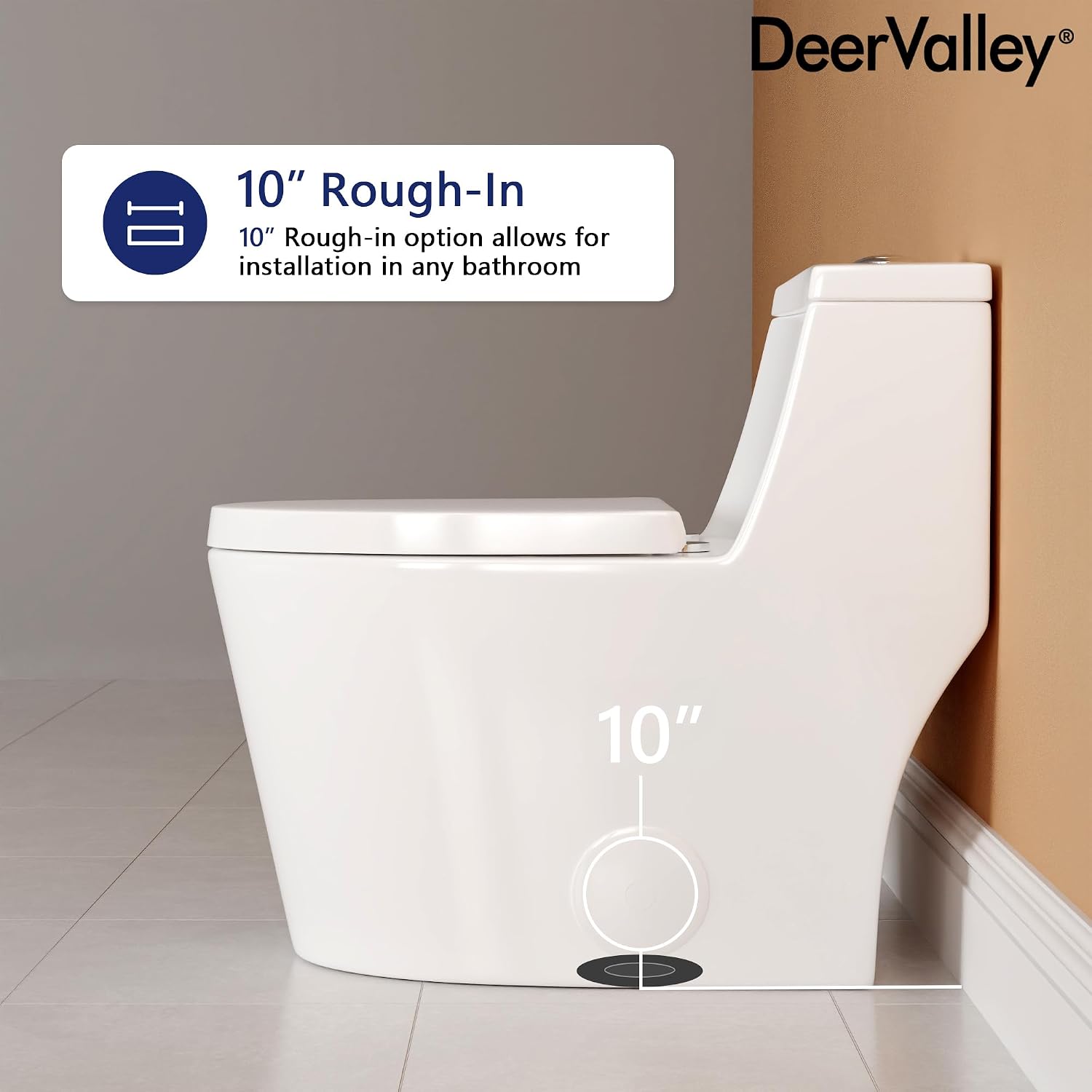 One Piece Toilet DeerValley 10' Rough-In Toilet for Bathroom 1.1/1.6 GPF Dual Flush Standard Bathroom Toilet with Soft-Closing and Quick-Release Seat DV-1F52816R