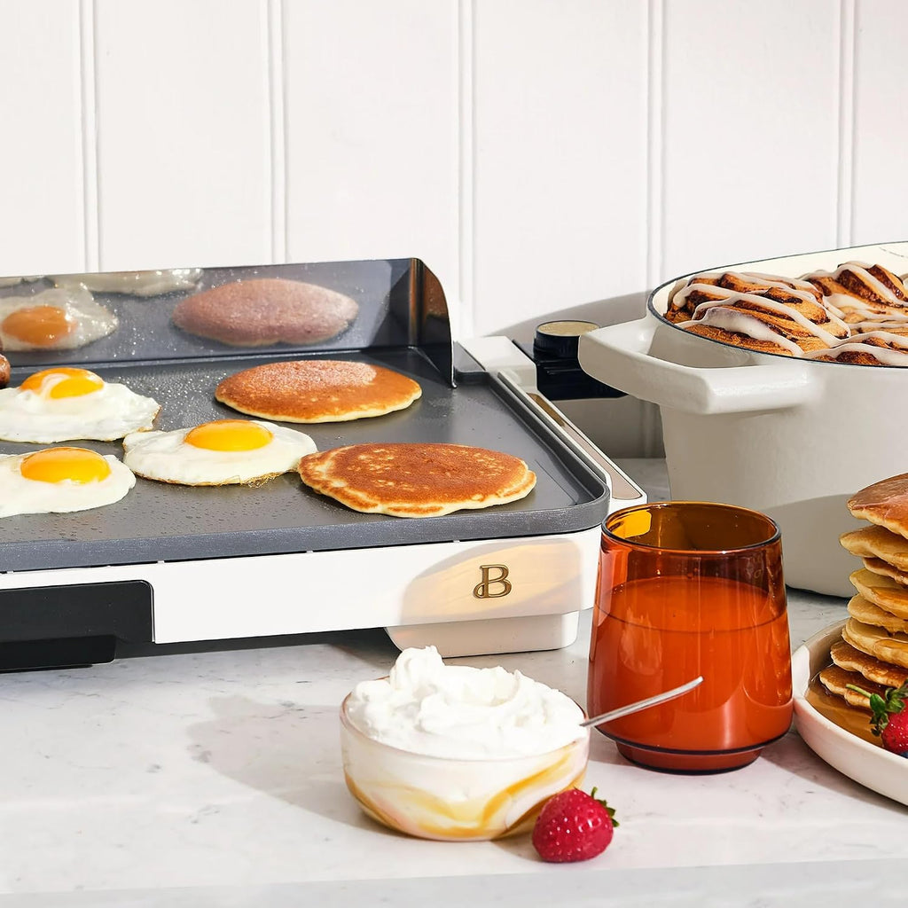Extra Large Electric Griddle 12x22 Inch, 1500W Nonstick Countertop Griddle with Removable Backsplash and Adjustable Temperature Control for Family Breakfast & Indoor Cooking (White Icing)