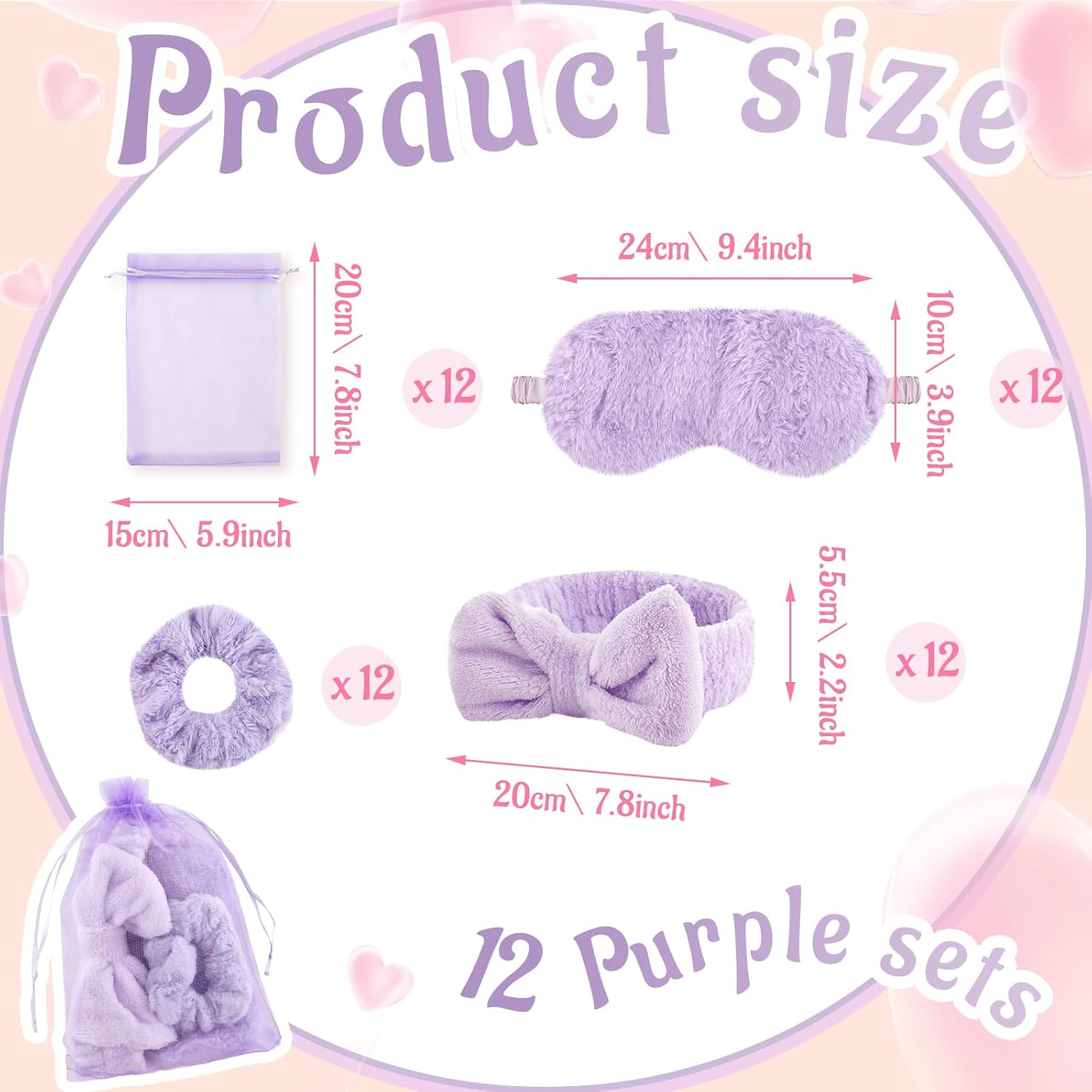 Fanfanwin 72 Pcs Sleepover Party Supplies for Girl Spa Slumber Birthday Favors Throw Blanket Pillow Eye Mask Headband Scrunchies (Solid Color,Purple)