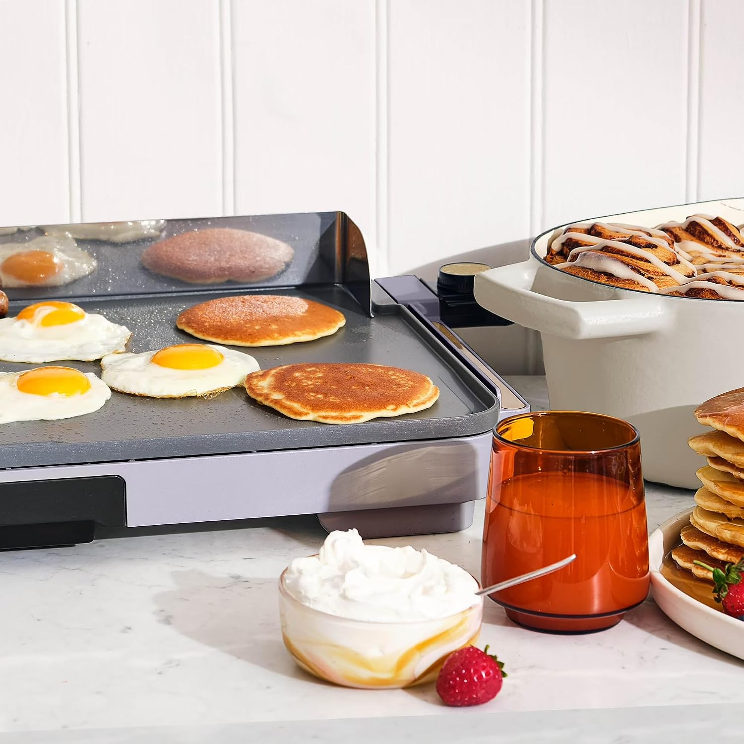 XL Electric Griddle 12' x 22' – Non-Stick, Family Size, Adjustable Temperature, Removable Drip Tray (Lavender)