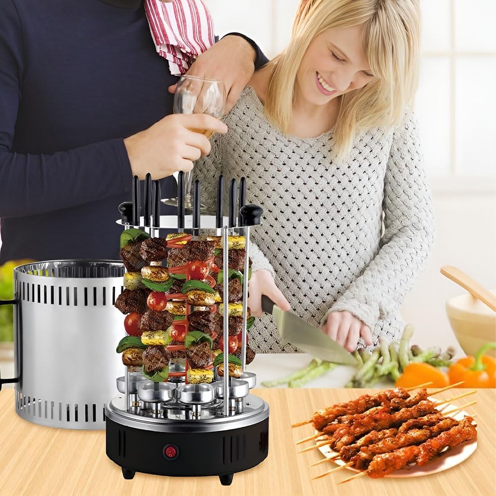 Smokeless Vertical Electric Grill, Electric Griddle Indoor Smokeless Electric Grill, Multifunctional Automatic Rotary Skewer Machine, for Home Party Travel Hiking Camping Garden