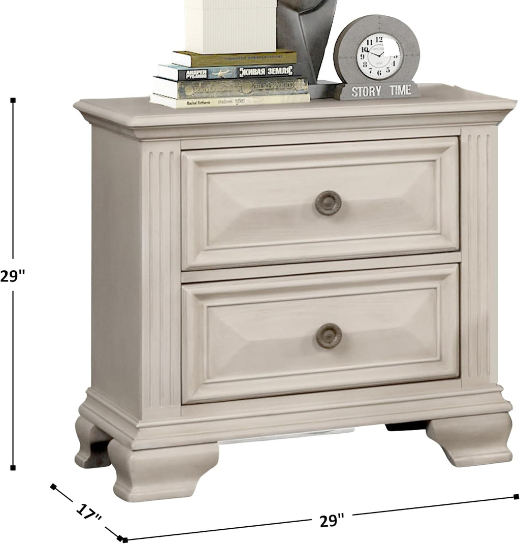 Roundhill Furniture Renova 3-Piece Distressed Parchment Bedroom Set, Bed with 2 Nightstands, King