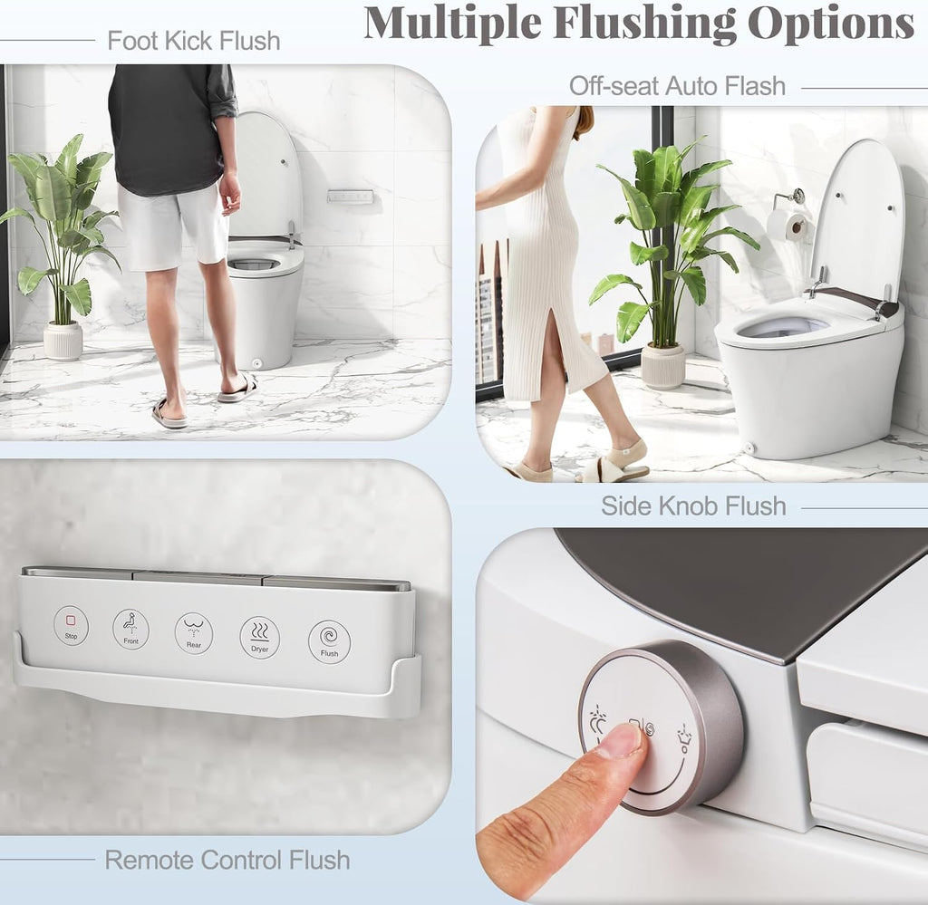 Giantex Smart Toilet, Elongated Bidet Toilet with Adjustable Heat, Dryer, Night Light, Auto Open/Close, Foot Sensor, 1.16 GPF Automatic/Blackout Flush, Remote/Side Knob, 1000 Gram MaP Flushing Score
