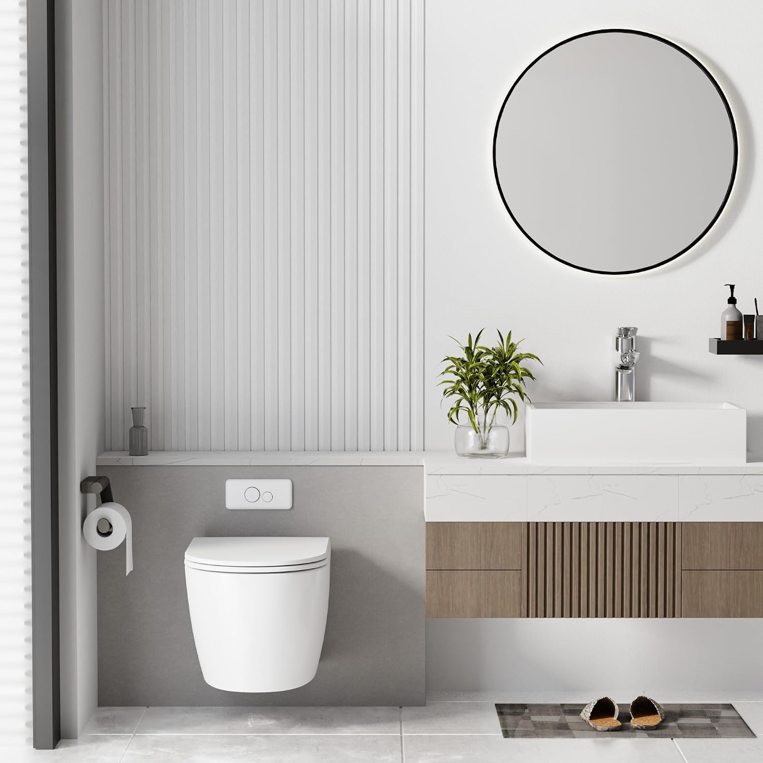 Wall Hung Toilet, Smart Toilet with in-Wall Tank System,One-Piece Bidet Toilet Combo,Heated Seat,Warm Air Dryer,Auto Flush,Space-Saving, Compact, Soft-Close Lid
