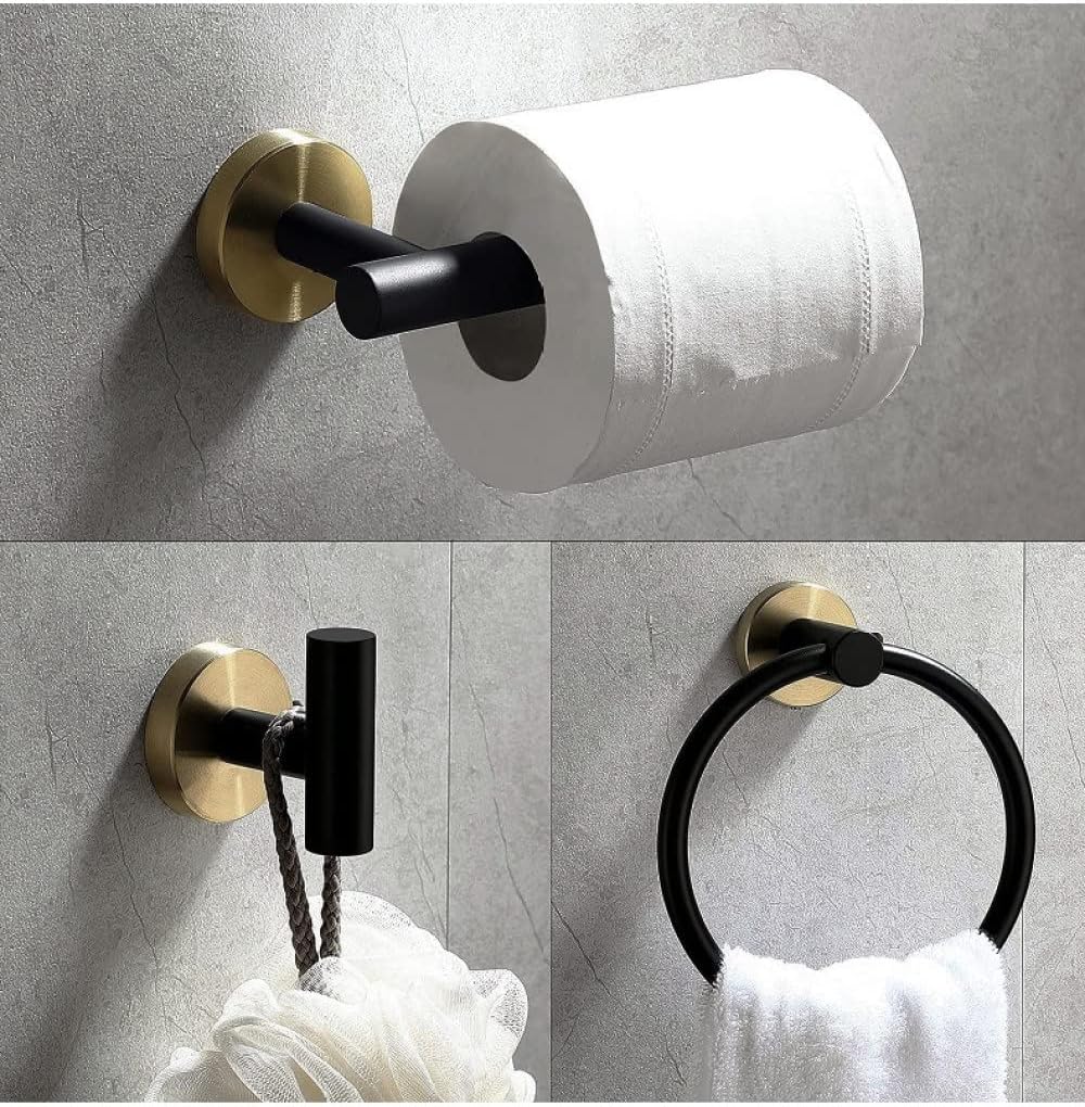 Bathroom Accessories Toilet Paper Holder Towel Holder Set Bath Shower Towel Ring Robe Hook Black Hardware,3 Pieces Set01
