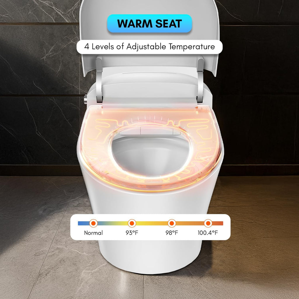 Blossom Smart Bidet Toilet – Modern One-Piece Tankless Toilet with Heated Elongated Seat, Nano Self-Cleaning Nozzle, Auto and Foot Flush, Remote and Knob Control, Multi-Level Wash, 6 Safety Layers
