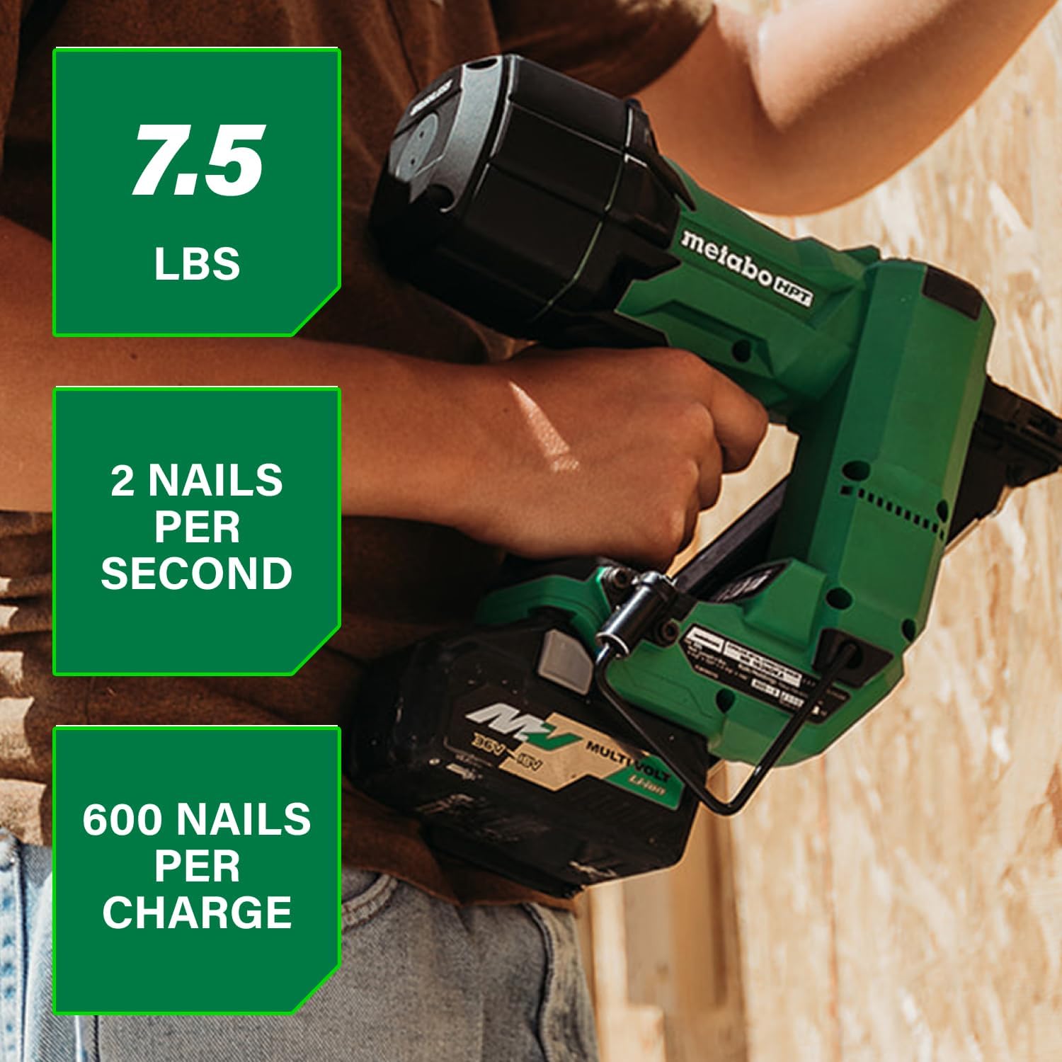 Metabo HPT 18V MultiVolt Brushless 1-1/2' Metal Connector Nailer, Cordless Air Spring Nailer with 18V 4.0Ah Battery, Lightweight Design, 600 Nails Per Charge, Sequential Actuation, NR1838DKA