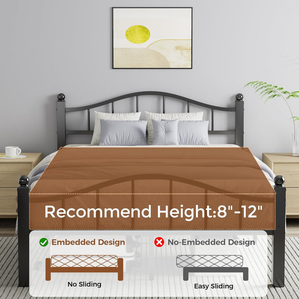 Metal Queen Bed Frames, Noise-Free Design & Underbed Storage Heavy Duty Queen Size Bed Frames with Headboard No Box Spring Needed/Tool-Free Assembly