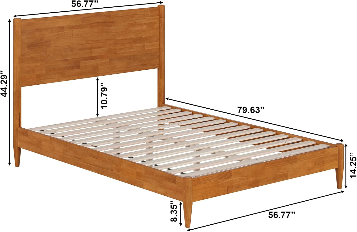 AFI, Pasadena Full Solid Wood Low Profile Platform Bed, Light Toffee