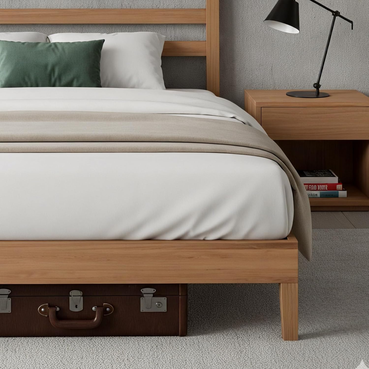 Sweetcrispy Solid Wood Bed Frame - Queen Size Mattress Foundation with Headboard, No Box Spring Needed with 1100LBS Sturdy Wooden Slats Support, Noise Free, Easy Assembly