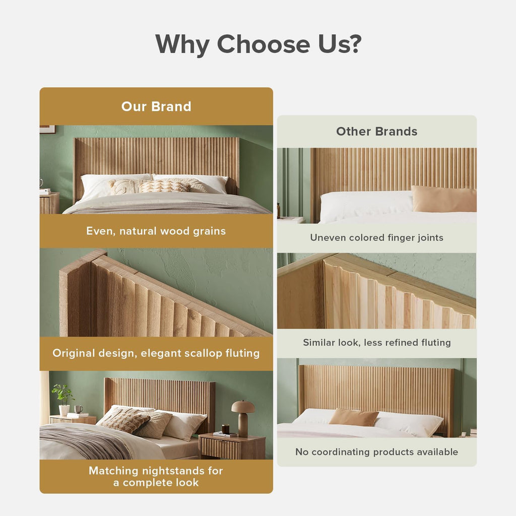 mopio Brooklyn Fluted Panel Wingback Headboard 80.8' - Wall Mount Headboard for King Bed, Modern Farmhouse Bedroom Decor, 4-Panel Assembly (Golden Oak, King)