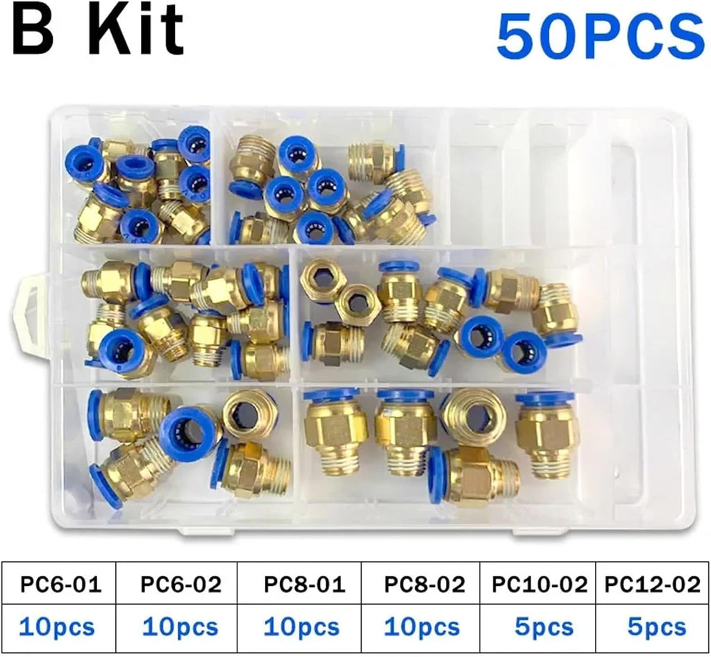 PC6-02 PC8-02 PC10-02 PC Series Boxed Air Joint Connectors Hose Tube Pneumatic Fittings 1/4 1/8 Push in Quick Release Couplings(B kit (50pcs),5 BOXES)