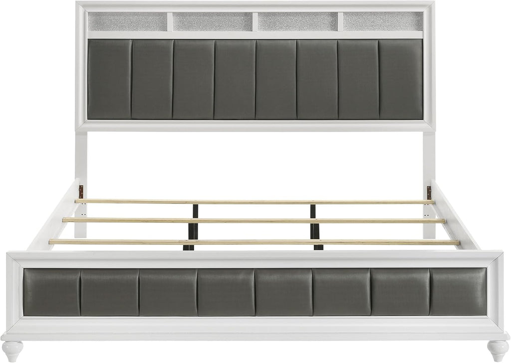 Coaster Home Furnishings Barzini Modern Classic 4-Piece Bedroom Set Leatherette Upholstered Eastern King Size Panel Bed Frame 56-inch Headboard White 205891KE-S4