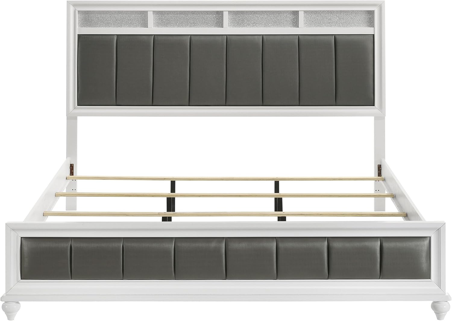 Coaster Home Furnishings Barzini Modern Classic 5-Piece Bedroom Set Leatherette Upholstered Eastern King Size Panel Bed Frame 56-inch Headboard White 205891KE-S5