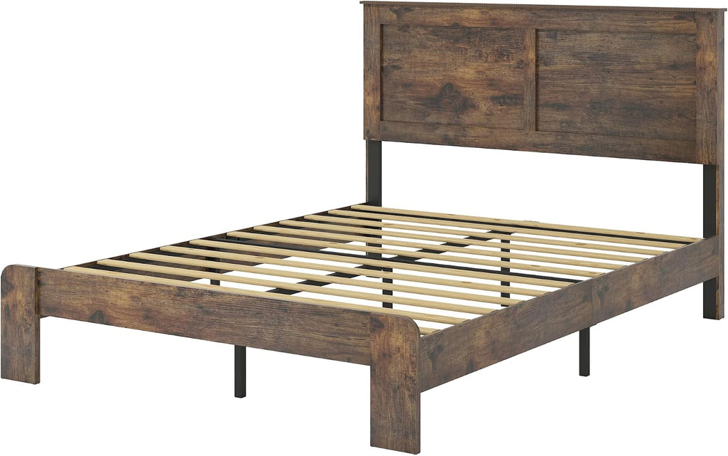 Bellemave Rustic Vintage Full Size Bed Frame with Headboard,Wooden Platform Bed Frame Full Size with Wood Slats,Easy Assembly,Dark Brown