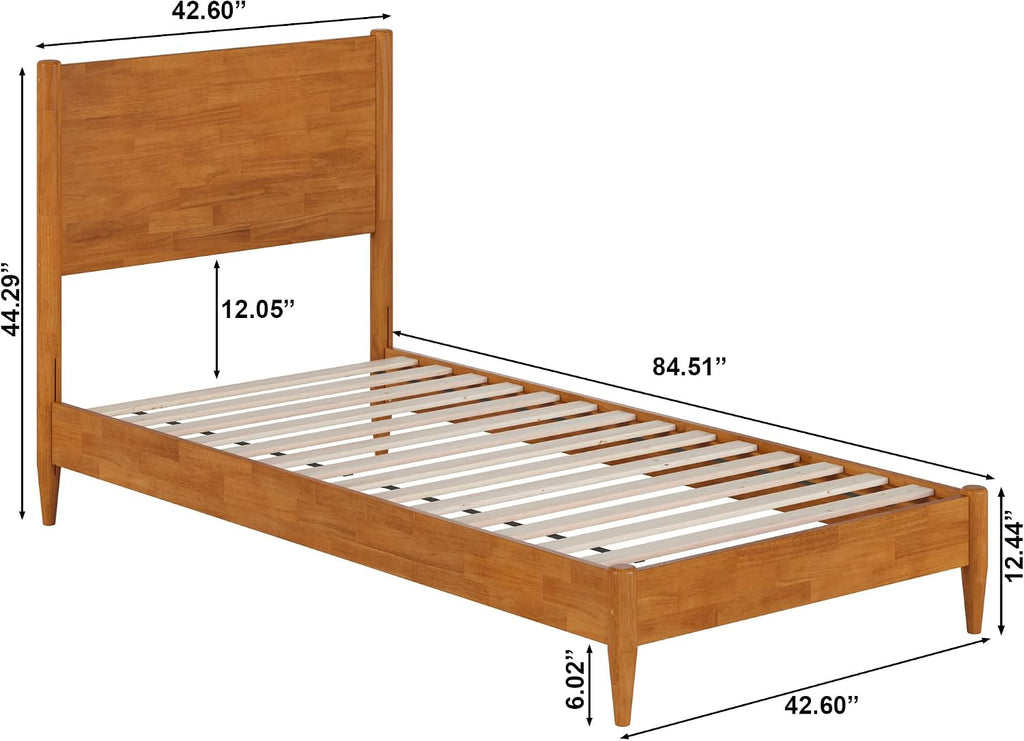 AFI, Pasadena Twin XL Solid Wood Low Profile Platform Bed, Light Toffee