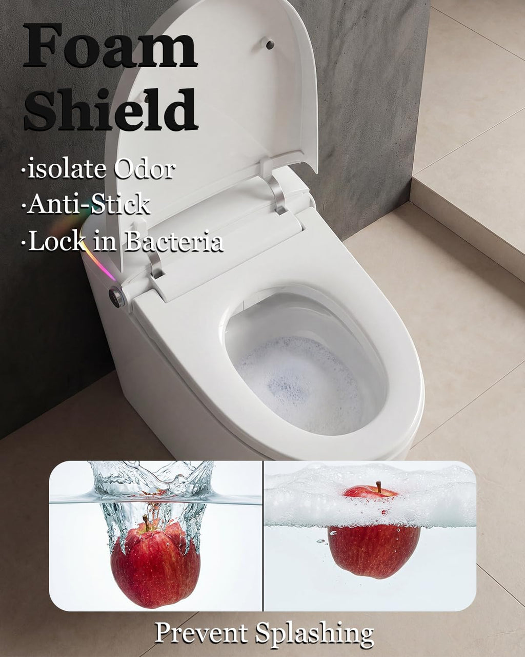 TOTTE Smart Toilet with Bidet Built-in, Built-In Water Tank & Pressure Pump, 1000g MaP Flush Score, Foam Shield, ADA Comfort Height Heated Seat, Automatic Lid, Warm Air Dryer & Instant Warm Water